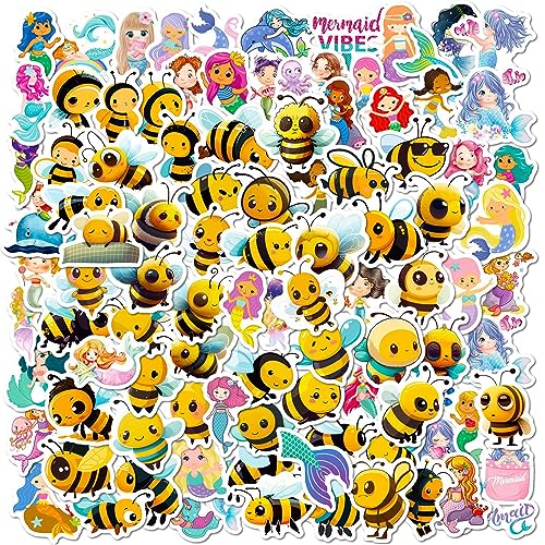 100 Stück Meerjungfrau Bienen Aufkleber Pack Meerjungfrau Sticker Set Wasserdichte Vinyl Sticker für Laptop Kinder Autos Motorrad Fahrrad Skateboard Gepäck Koffer Computer Aufkleber Graffiti Decal von AUCEKO