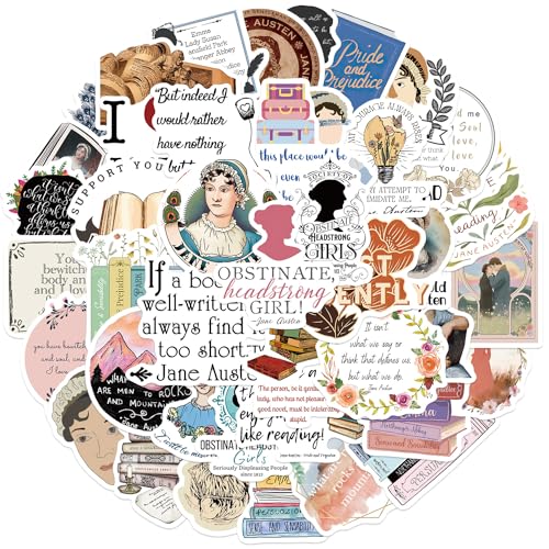 50 Stück British Novelist Aufkleber Pack Jane Austen Sticker Set wasserdichte Vinyl Sticker für Laptop Kinder Autos Motorrad Fahrrad Skateboard Gepäck Koffer Computer Aufkleber Graffiti Decal von AUCEKO