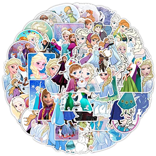 50 Stück Cartoon Prinzessin Aufkleber Pack Princess Elsa Sticker Set Wasserdichte Vinyl Sticker für Laptop Kinder Autos Motorrad Fahrrad Skateboard Gepäck Koffer Computer Aufkleber Graffiti Decal von AUCEKO