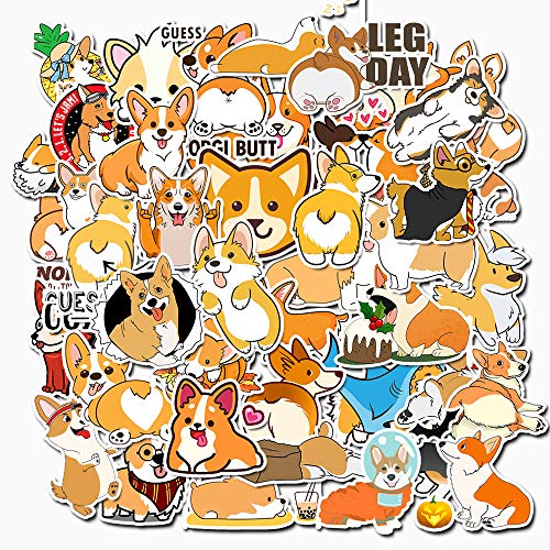 AUCEKO 50 Stück Corgi Aufkleber Pack Corgi Sticker Set wasserdichte Vinyl Sticker für Laptop Kinder Autos Motorrad Fahrrad Skateboard Gepäck Koffer Computer Aufkleber Graffiti Decal von AUCEKO