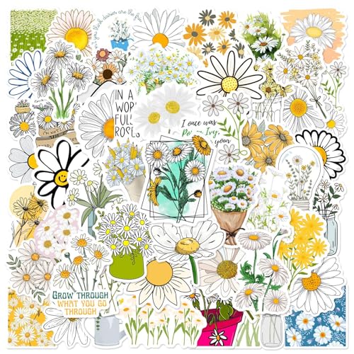 AUCEKO 50 Stück Die Marguerite Aufkleber Pack Daisy Sticker Set wasserdichte Vinyl Sticker für Laptop Kinder Autos Motorrad Fahrrad Skateboard Gepäck Koffer Computer Aufkleber Graffiti Decal von AUCEKO