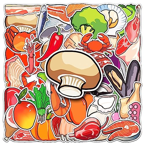 AUCEKO 50 Stück Frisch Aufkleber Pack Meeresfrüchte Sticker Set wasserdichte Vinyl Sticker für Laptop Kinder Autos Motorrad Fahrrad Skateboard Gepäck Koffer Computer Aufkleber Graffiti Decal von AUCEKO