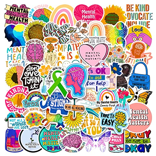 AUCEKO 50 Stück Mental Health Aufkleber Pack Mental Health Sticker Set wasserdichte Vinyl Sticker für Laptop Kinder Autos Motorrad Fahrrad Skateboard Gepäck Koffer Computer Aufkleber Graffiti Decal von AUCEKO