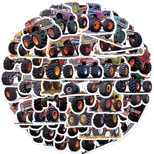 AUCEKO 50 Stück Monsterwagen Aufkleber Pack Monster Truck Sticker Set wasserdichte Vinyl Sticker für Laptop Kinder Autos Motorrad Fahrrad Skateboard Gepäck Koffer Computer Aufkleber Graffiti Decal von AUCEKO