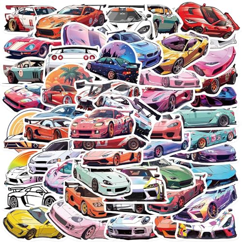 AUCEKO 50 Stück Sportwagen Aufkleber Pack Rennen Sticker Set wasserdichte Vinyl Sticker für Laptop Kinder Autos Motorrad Fahrrad Skateboard Gepäck Koffer Computer Aufkleber Graffiti Decal von AUCEKO