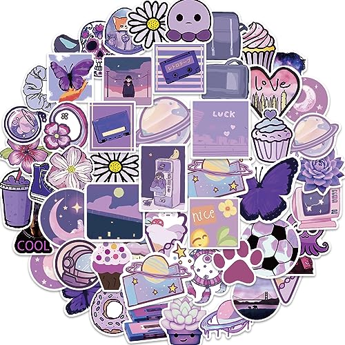 AUCEKO 50 Stück Violett Aufkleber Pack Violett Sticker Set wasserdichte Vinyl Sticker für Laptop Kinder Autos Motorrad Fahrrad Skateboard Gepäck Koffer Computer Aufkleber Graffiti Decal von AUCEKO