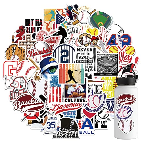 AUCEKO 52 Stück Baseball Aufkleber Pack Baseball Sticker Set wasserdichte Vinyl Sticker für Laptop Kinder Autos Motorrad Fahrrad Skateboard Gepäck Koffer Computer Aufkleber Graffiti Decal von AUCEKO