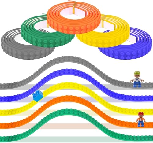 5 Stück Kompatibel Fliesen,92 cm Spielzeug-Band Selbstklebendbausteine,Spielzeug Silikon Kompatibel Fliesen für Kinder und Kleinkinder,Grundplatten,Bauplatte,Bauspielzeug von AUEJACKY