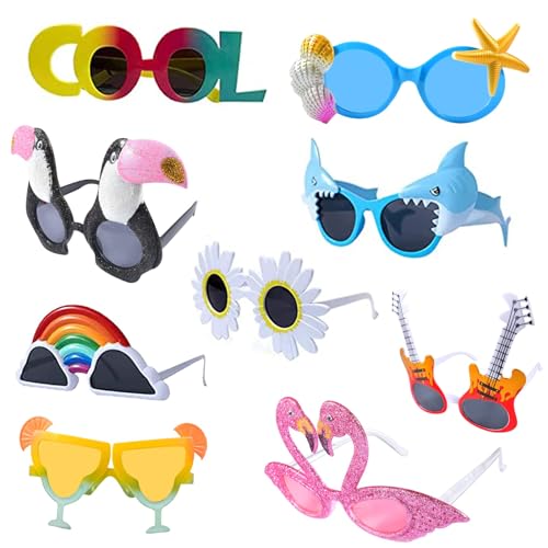 AUEJACKY Party Brille, 9 Paar Lustige Sonnenbrille, Party Sonnenbrille für den Freizeitgebrauch, Hawaii Brille Party Accessoires, Neuheit Partybrillen für Kinder, Teenager und Erwachsene von AUEJACKY