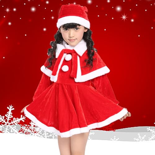 AUEJACKY Weihnachtskleid Mädchen, Kinder Mädchen Weihnachtsmann Kostüm, Weihnachtskleid Kinder Mädchen, Kinder Weihnachtskleid mit Mütze, Weihnachtskostüm Set für Cosplay Party (100cm) von AUEJACKY