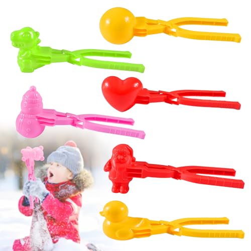 AUEJACKY 6PCS Schneeball Former Spielzeug, Clip Weihnachtsmann Schneemann Ente Dinosaurier Schneebälle,Winter Schneeballzange Set Kunststoff Sandball, Schnee Outdoor Spielzeug für Kinder Erwachsene von AUEJACKY