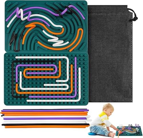 Auejacky Sensory Activity Board, Sensorisches Spielzeug Kinder, Silent Board, Silicone Fidget Toy, Doppelseitiges Silikon-Beruhigungsspielzeug, FüR Beruhigung, Stress, Angst, Mit Tragbarer Reisetasche von AUEJACKY