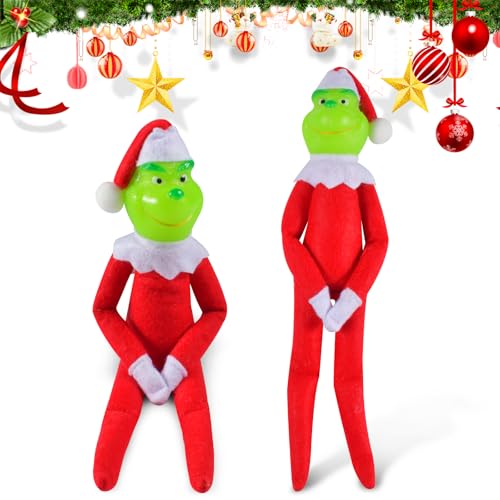 AUEJACKY Gr-in-ch Christmas Doll, Lustiges Weihnachtself Stoffpuppen Figuren mit Weihnachtsmütze Weichem Körper Weihnachtsdekorationen, für Baumschmuck Tisch Schreibtisch Regal von AUEJACKY