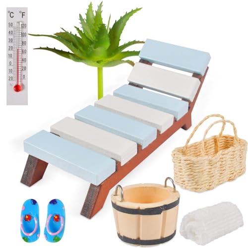 Miniatur Deko, 8 Teile Sauna Zubehör, Mini Strandkorb Korb Hausschuhe Eimer Badetuch, Miniatur-Ornament-Set für DIY, Einzigartiges Geschenk von AUEJACKY