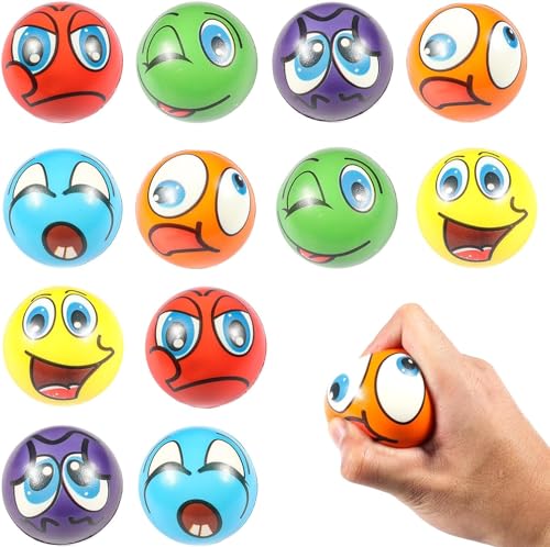 Stressball AUEJACKY 12PCS Antistressball für Kinder Anti Stress Spielzeug Bälle Wurfball Squeeze Ball Stressbälle Erwachsene Lächeln Gesicht Stress Bälle Mini Schaum Kugeln von AUEJACKY