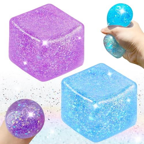 Stressball Für Kinder Und Erwachsene Auejacky 2 Stück Anti Stress Bälle Eiswürfel-Fidget Toys Antistressball Eiswürfel Cube Stressbälle Antistressball Squeeze Cube Stressbälle für Hand Therapie von AUEJACKY