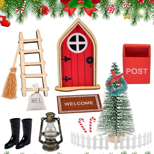 Weihnachts Zwerg Tür Zubehör Weihnachts-Set, Weihnachten Mini Puppenhaus Zubehör, Weihnachtswichtel Tür Set Weihnachtsdeko Elfentür Kinder Geschenk Zwerg Tür Zubehör Set von AUEJACKY