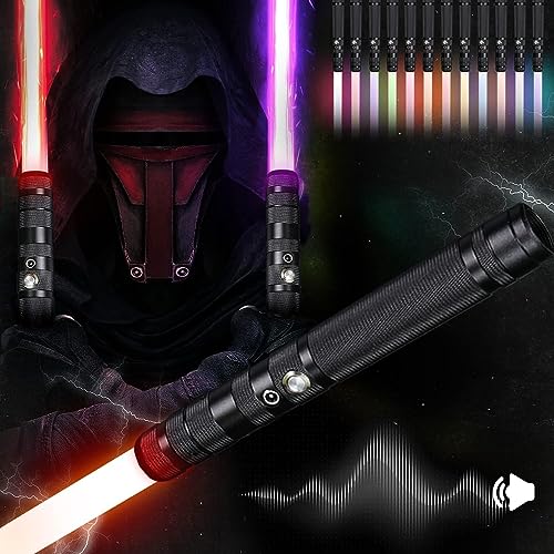 2er Set Lichtschwerter mit 15 RGB Farben und Metallgriff - USB Aufladbar mit Soundeffekten für Cosplay, Weihnachten und Halloween (80cm Schwarz) Light Saber von AUFGLO