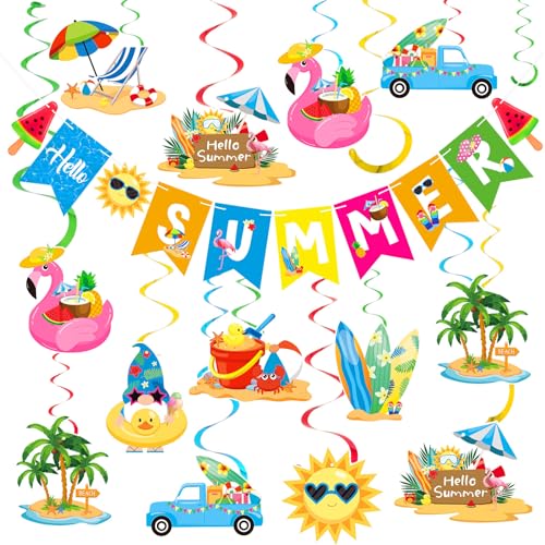 AUGSUN Sommerparty-Dekorationen, Strandparty-Dekorationen, Hallo Sommer-Banner und kein DIY-Pool-hängende Wirbel, Luftschlangen, Deckendekoration für Kinder, Luau Hawaii, Babyparty, Zuhause, Büro, von AUGSUN