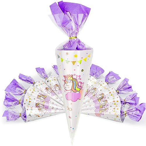 AUKZON Schultüte, 12 Stück Schultüte Mädchen Schultüte Klein Schultüten, Geschwister Schultüte, Schultüte Einhorn Zuckertüte 20cm, Geschenke zur Einschulung von AUKZON