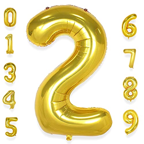 AULE Luftballon Zahl 2 Gold: XXL 101 cm Zahlen Folienballon Geburtstag Gold 2 Jahre 40 Zoll Helium Ballon Kinder Junge Mädchen Zahlenballon für Babyparty Jubiläum Deko von AULE