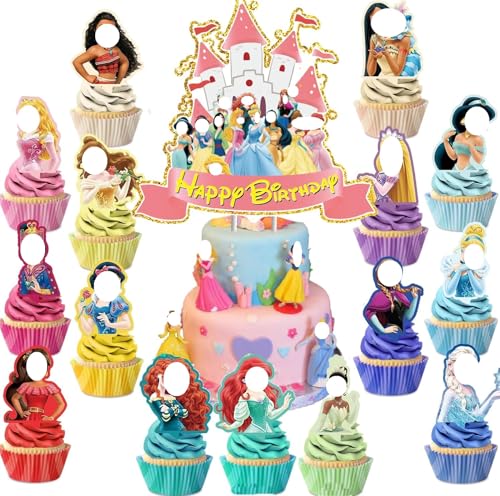 AUMXXJM Prinzessin Kuchen Topper für Mädchen, Prinzessin Kuchen Dekorationen, Prinzessin Cupcake Topper, Prinzessin Geburtstag Party Dekorationen Supplies von AUMXXJM