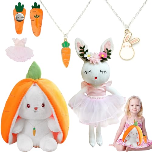 AUNGCSHE 5 Stück Kuscheltier Karotten Hase Set, Osterhase Kuscheltier, Hasen Karotten Plüsch Hasenpuppe, Stofftier Hase Geschenk Für Osterhase Karneval Mädchen 3 4 5 6 7 8 9 10 Jahre von AUNGCSHE