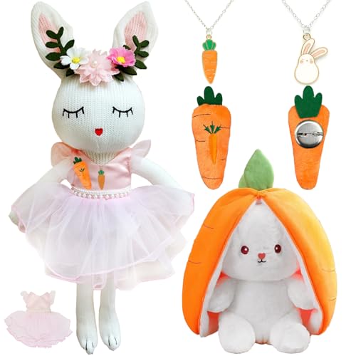 AUNGCSHE 5 Stück Kuscheltier Karotten Hase Set, Osterhase Kuscheltier, Hasen Karotten Plüsch Hasenpuppe, Stofftier Hase Geschenk Für Osterhase Karneval Mädchen 3 4 5 6 7 8 9 10 Jahre von AUNGCSHE