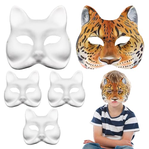 AUNGCSHE Fuchs Masken zum Bemalen, 5 Stück Therian Mask, DIY Fuchs Weiße Maske Handgemalte Maske Maskenball Party Maske für Karneval, Cosplay, Halloween Party Frau Mädchen Jungen von AUNGCSHE