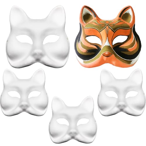 AUNGCSHE Fuchs Masken zum Bemalen, 5 Stück Therian Mask, DIY Fuchs Weiße Maske Handgemalte Maske Maskenball Party Maske für Karneval, Cosplay, Halloween Party Frau Mädchen Jungen von AUNGCSHE