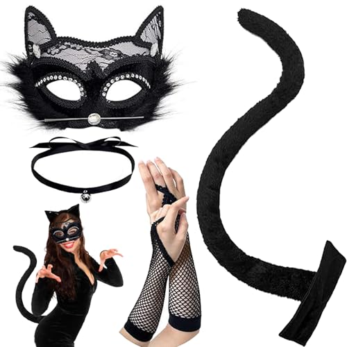 AUNGKWANG 1 Set Spitze Kunstpelz Fuchsschwanz Katze Wolf Cosplay Kostüm Set Plüschmaske Puffy Claw Handschuhe Halloween Party Geeignet für Kinder und Erwachsene von AUNGKWANG