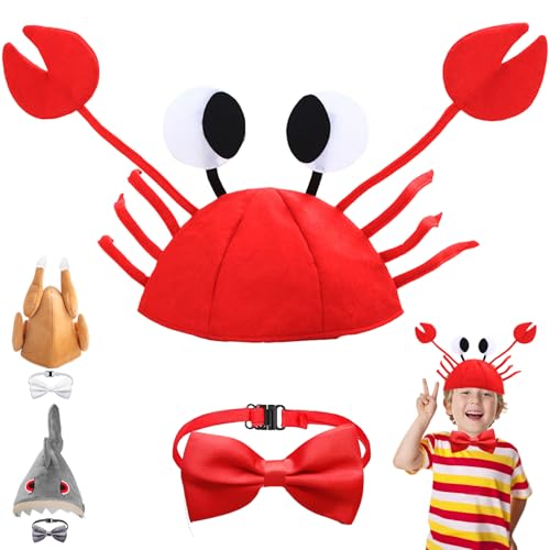 AUNGKWANG 2 Stück Krabbe Kostüm Lustige Hüte, Krabbe Mütze mit Rot Fliege, für Jungen und Mädchen, Cosplay, Halloween, Weihnachten, Kostümzubehör von AUNGKWANG