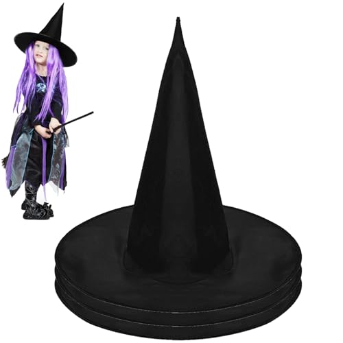 AUNGKWANG 3er Pack Halloween Hexenhüte, 3/4/5/10 Stück Hexen Zubehör, Hexenhut Unisex, Zauberer Hut für Erwachsene, Dress-up Cosplay Kostüm Zubehör, Zauberer Kostüm für Halloween Karneval (Schwarz) von AUNGKWANG