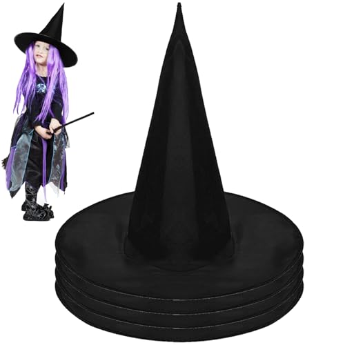 AUNGKWANG 4er Pack Halloween Hexenhüte, 3/4/5/10 Stück Hexen Zubehör, Hexenhut Unisex, Zauberer Hut für Erwachsene, Dress-up Cosplay Kostüm Zubehör, Zauberer Kostüm für Halloween Karneval (Schwarz) von AUNGKWANG