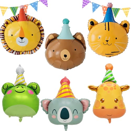 AUNGKWANG 6 Stück Luftballon Tiere Ballons Tierkopf, XXL Folienballon Tiere Geburtstag, Tier Luftballons Tiere Kindergeburtstag Deko, Helium Ballon Tiere für Dschungel Deko Geburtstag, Party Animals von AUNGKWANG