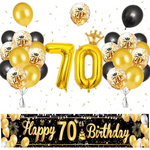 AUNGKWANG 70 Geburtstag Deko, 70. Geburtstag Deko Luftballons Geburtstag, Luftballons 70 Geburtstag Schwarz Gold, Deko 70. Geburtstag Hintergrund Ballons Schwarz Gold Für Jungen Mädchen Party Deko von AUNGKWANG