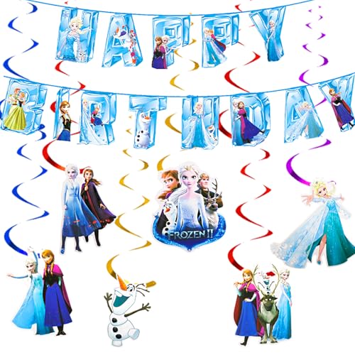 AUNGKWANG 8 Stücke Frozen Geburtstagsdeko, Froze Birthday Party Supplies, Bunting Girlande Hängende Deko, Prinzessin Geburtstag Banner Swirl, für Kinder Mädchen Geburtstag Party Dekoration von AUNGKWANG