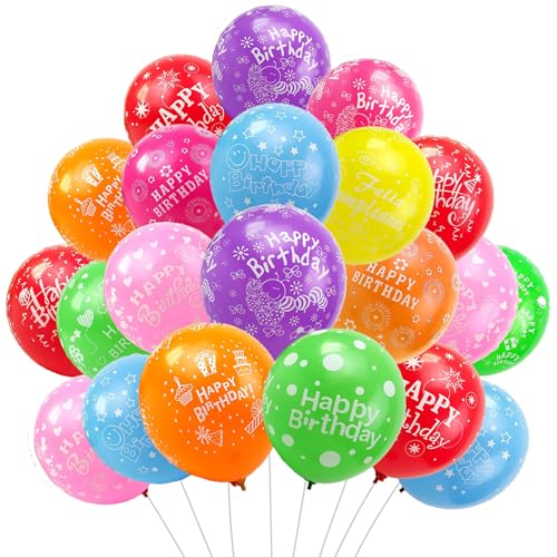 AUNGKWANG Geburtstag Luftballons, 100 Stück Bunt Premium Ballons, 30 cm Happy Birthday Luftballon, Ballons Geburtstag, Happy Birthday Ballon, Geeignet für Kinder ab 1 2 3 4 5 6 7 8 9 10 Jahren von AUNGKWANG