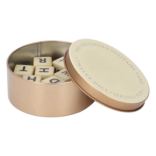 AUNMAS Würfel-Kreuzworträtsel-Spiel, Kunststoff-Kreuzworträtsel-Scrabble-Spiel, 12 Englische Buchstabenwürfel, Kreuzworträtsel-Spiel mit Aufbewahrungsbox für Rechtschreibübungen, (Gold) von AUNMAS