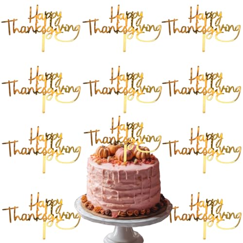 Kuchendekoration "Happy Thanksgiving" mit Herbstmotiven, Acryl, goldfarben, Cupcake-Topper, Kuchenspieße, Desserts, Dekoration für Thanksgiving, Herbst, Hochzeit, Geburtstag, Partyzubehör, 10 Stück Kuchendekoration "Happy Thanksgiving" mit Herbstmotiven, Acryl, goldfarben, Cupcake-Topper, Kuchenspieße, Desserts, Dekoration für Thanksgiving, Herbst, Hochzeit, Geburtstag, Partyzubehör, 10 Stück von AUOCATTAIL