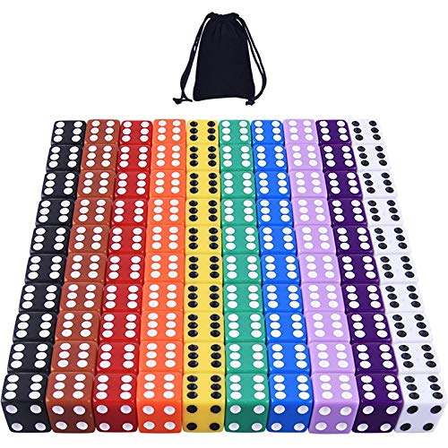 Austor 6 Seitige Würfel Set Dice Set 16 mm für Spiel und Kasino, Bunt, 100 Stück von AUSTOR