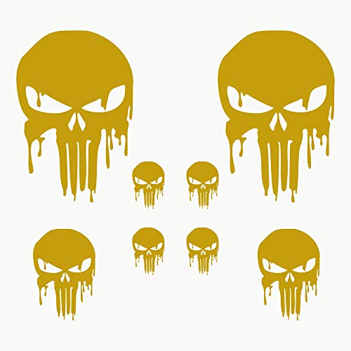 AUTODOMY Schädel Skull Geschmolzen Aufkleber Paket 8 Stück | Punisher Aufkleber für Auto oder Motorrad (Gold) von AUTODOMY