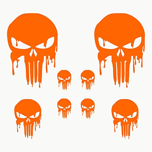 AUTODOMY Schädel Skull Geschmolzen Aufkleber Paket 8 Stück | Punisher Aufkleber für Auto oder Motorrad (Orange) von AUTODOMY