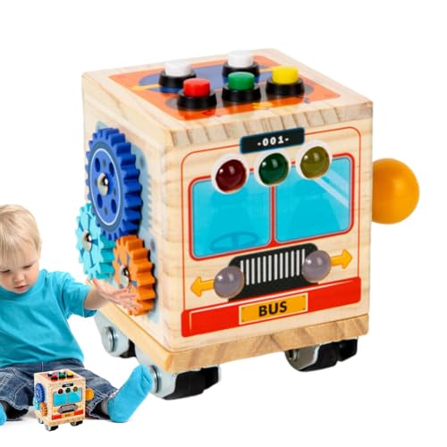 AUTOECHO Aktivitätswürfel, Lernaktivitätswürfel,Bus-Design, sensorisches, geschäftiges Zappelspielzeug | Lernspielzeug aus Holz fördert die Feinmotorik und die sensorische Entwicklung von Kindern von AUTOECHO