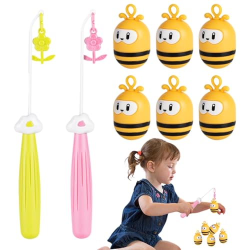 AUTOECHO Angelspiel für Kinder, Angelspielzeug für Kinder - Niedliches Angelspielzeug in Cartoon-Bienenform | Interaktives 2-in-1-Spiel-Angelset, 6 Wackelfische und 2 magnetische Teleskopruten für und von AUTOECHO