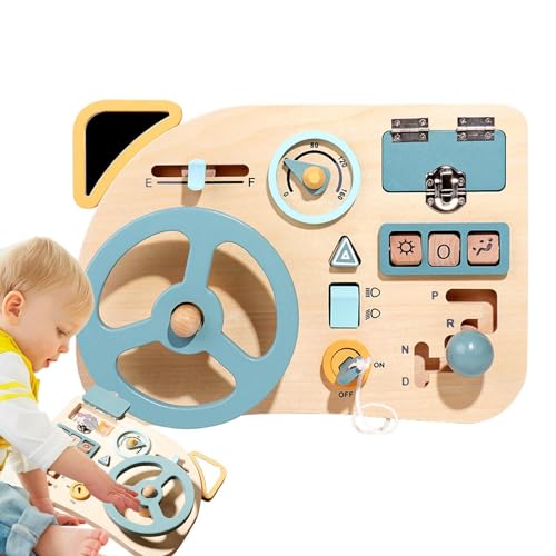 AUTOECHO Auto-Lenkrad-Spielzeug, Spielzeug-Lenkrad für Kinder, Pretend Play Interaktives -Spielzeug-Lenkrad, Pädagogische hölzerne Armaturenbrett-Lenkrad-Sensorik-Aktivitätstafel, Geschenke für und von AUTOECHO