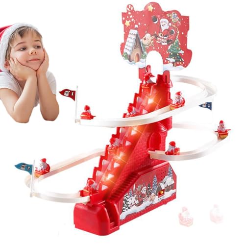 AUTOECHO Automatisches Treppensteigspielzeug, Weihnachtsmann-Kletterbahn-Spielzeug,Achterbahn-Spielset - Lustiges Achterbahn-Spielset, elektrisches Rutschenspielzeug, Rolltreppenspielzeug mit Lichtern von AUTOECHO