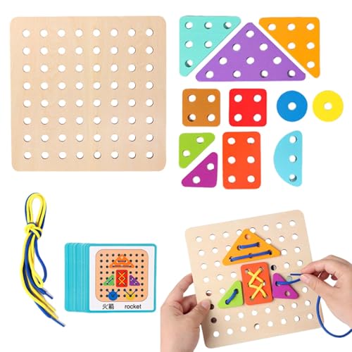 AUTOECHO Brain Teaser Seilpuzzles, Seilpuzzles für Erwachsene - Geometrische Formen Blöcke Form Schnürspiel - Lustiges Lernspielzeug, Brettspiele mit 20 Karten für Kinder, Logikspiel, STEM-Bildung von AUTOECHO