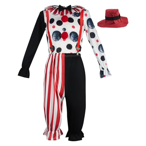 AUTOECHO Clown-Kostüm-Set, Halloween-Clown-Kostüm | Cosplay Kostüm Clown Anzug - Halloween-Kostüm in Erwachsenengröße, lustige Oberteil-Hose, Anziehkleidung mit Hut und Hosenträgern für von AUTOECHO