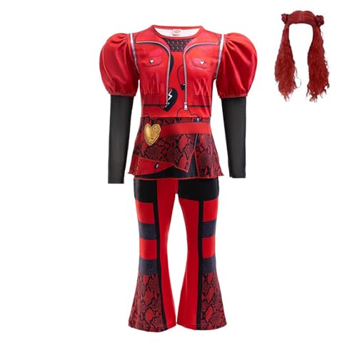 AUTOECHO De-Scendant 4 Rise of Red Kostüm Mit Roter Perücke, 4 Stück Set Rotes Kostüm, Rotes De-Scendant Kostüm & Perücke Für Mädchen, De-Scendant 4 Halloween Cosplay Kostüme Für Halloween Party von AUTOECHO